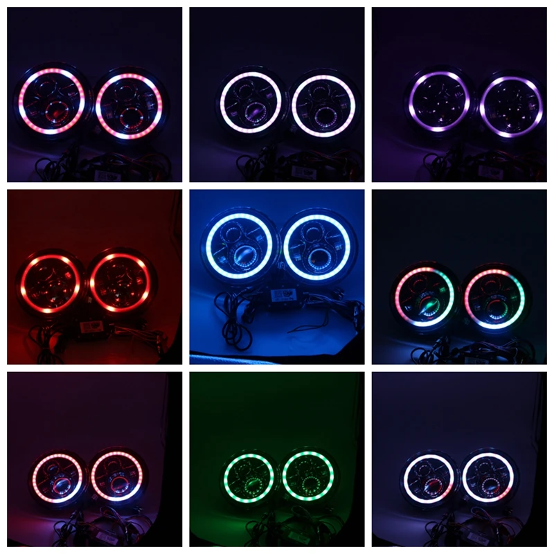 7 &quotсветодиодный фары RGB Halo Ангел глаз с Bluetooth пульт дистанционного управления