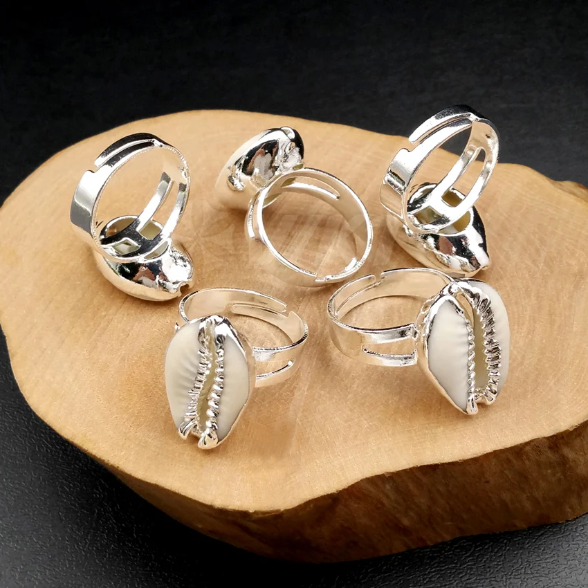 Модные кольца Cowrie с серебряным покрытием и регулируемым размером для украшения