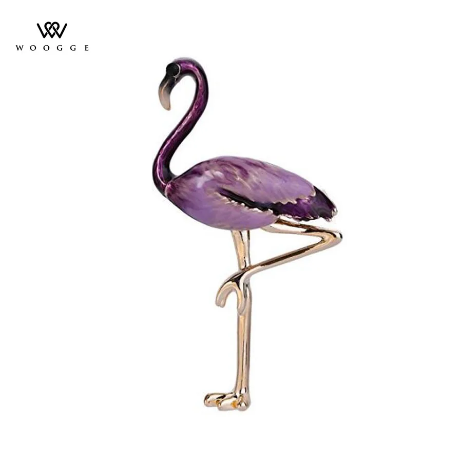2017 Fashion Jewelry New Design Purple Enamel Pin Cute Crystal Flamingo Brooch Broches Vintage Animal Birds Brooches For Women | Украшения