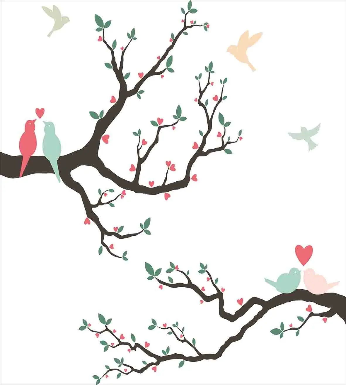 

Love Decor Duvet Cover Set Birds on the Tree Serenade Nostalgic Partners Ceremony Valentine's Romance Theme 4 Piece Bedding Set