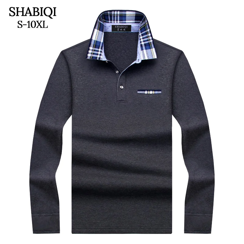 SHABIQI Casual cotton Men Polo Shirt Mens Long Sleeve Solid Polo Shirts Camisa Polos Tops Tees Plus size 6XL 7XL 8XL 9XL 10XL
