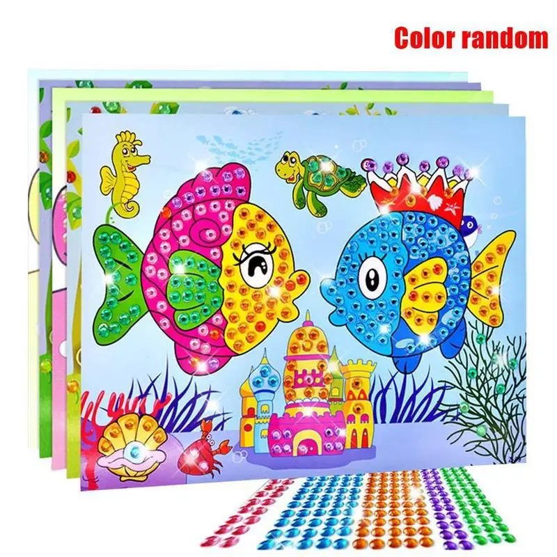Hot Sale 5pcs Different Kids Children Kindergarten Educational Puzzles Crystal Diamond Mosaic Sticker Painting Diy Crafts Toys - Цвет: Light Grey