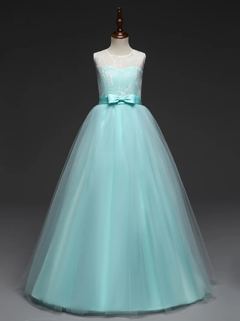 Teenage Kids Flower Dresses Wedding Gown Floor Length Mint Green Lavender Peach Party Gowns Dress for Girls 4-12 To 14 Years | Детская