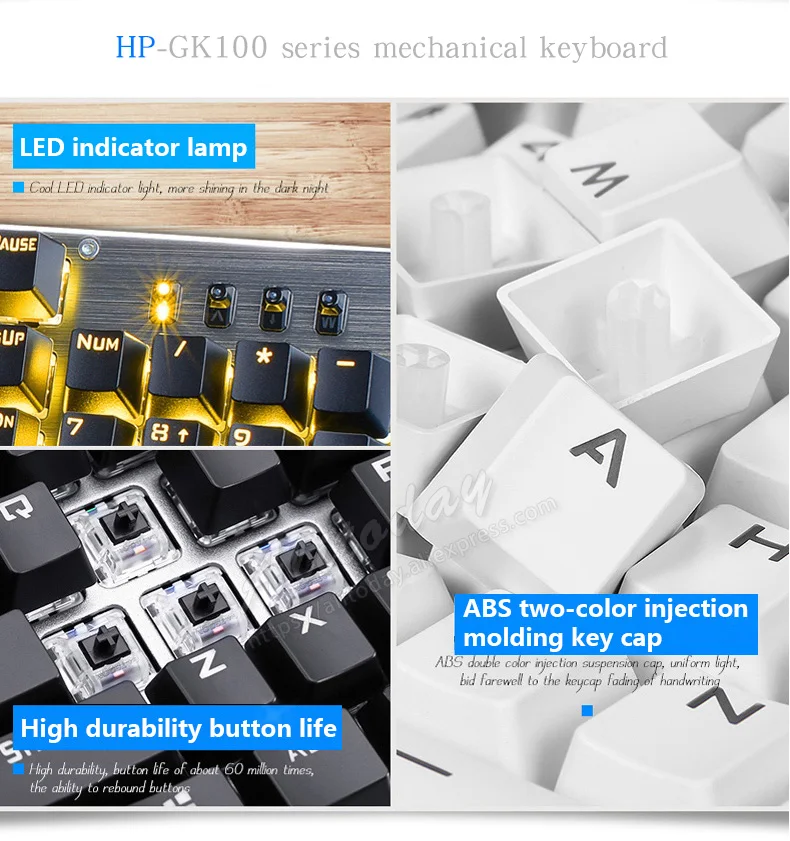 Hp GK100 механическая клавиатура синий/черный/красный ось проводной портативных ПК офис игровая клавиатура
