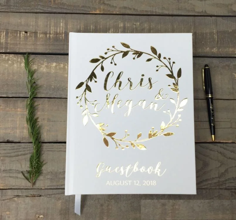 Индивидуальный цветочный венок деревенская Золотая фольга Свадебная книга для