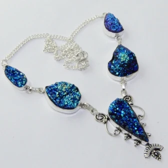 

Druzy Necklace Silver Overlay over Copper , 51.5 cm, N1903