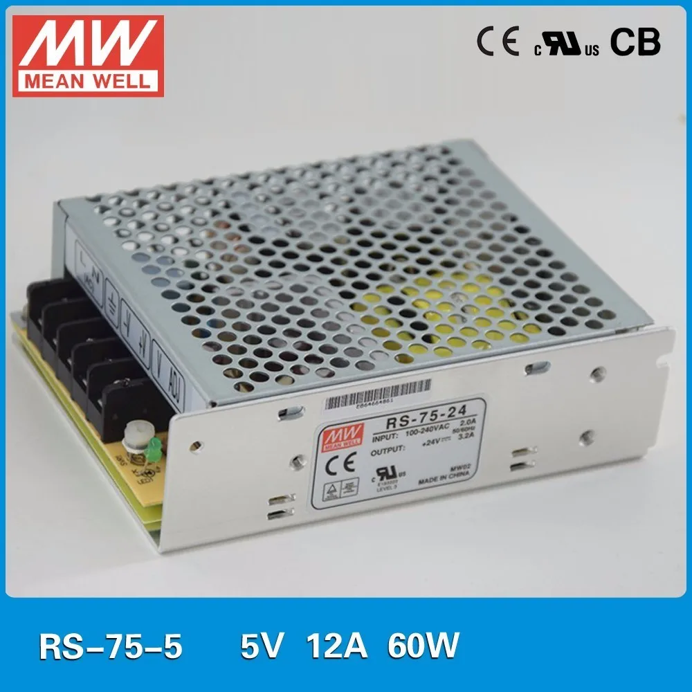 Meanwell RS 75 один Выход Питание 75W 3 V/15A 5V/12A 12V/6A 15В/5A 24V/3.2A 48V/1.6A 88 264VAC 125 373VAC импульсивный
