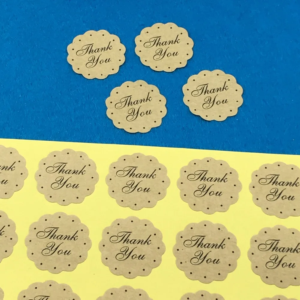 

5000PC/Lot Diameter 3cm Flower-shaped Black wordart "Thank you" Sticker Labels Kraft Cardboard Label Self-adhesive Seal Label