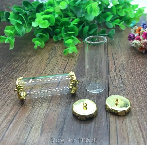 20sets/lot 40*15mm one sides open tube glass globe findings set silver/bronze/gold color 15mm crown base bottle jewelry | Украшения и