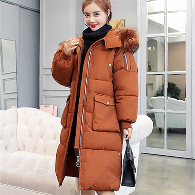 Большой мех зимняя женская пуховая хлопковая парка 2018 брендовая Женская Толстая
