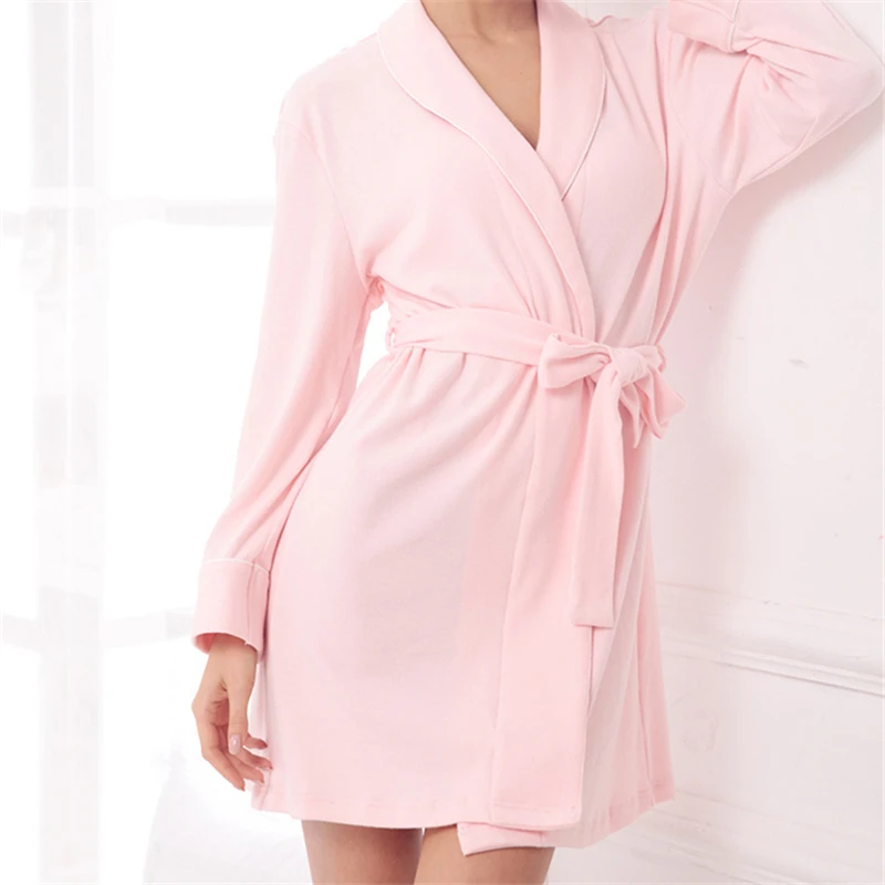 Ночные рубашки для девочек из хлопчатобумажной ткани однотонный кимоно халат