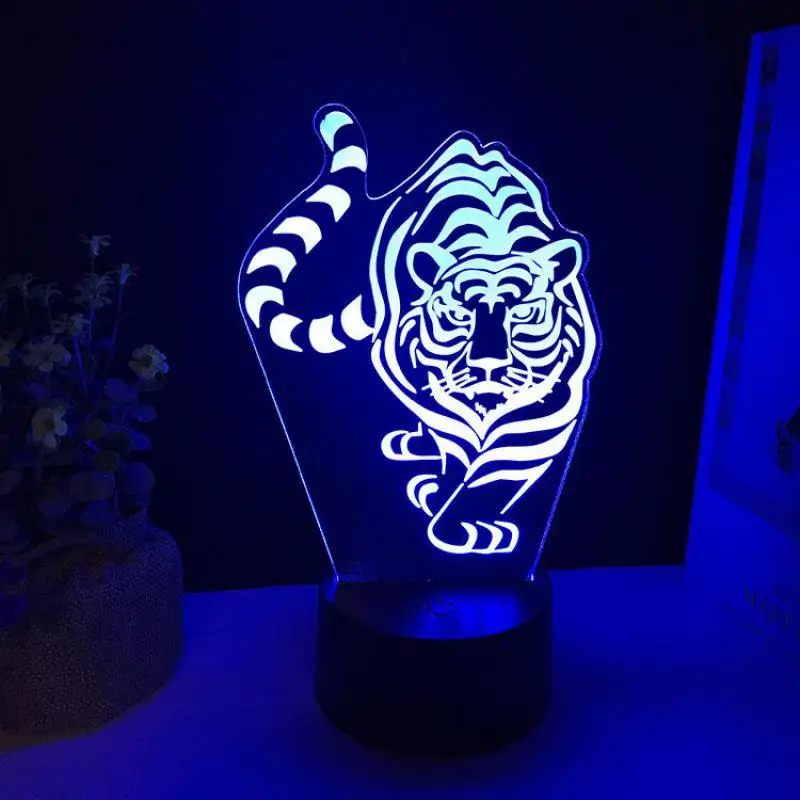 Ночник 3d с тигром светодиодный 7 цветный визуальный светильник Usb сенсорный