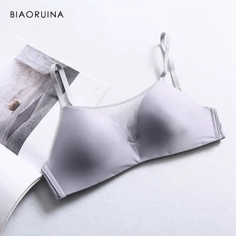 Gray BIAORUINA, женские повседневные Бесшовные бюстгальтеры, женские бюстгальтеры пуш-ап, Бюстгальтеры без косточек, женские удобные дышащие бюстгальтеры, нижнее белье - Color: Gray