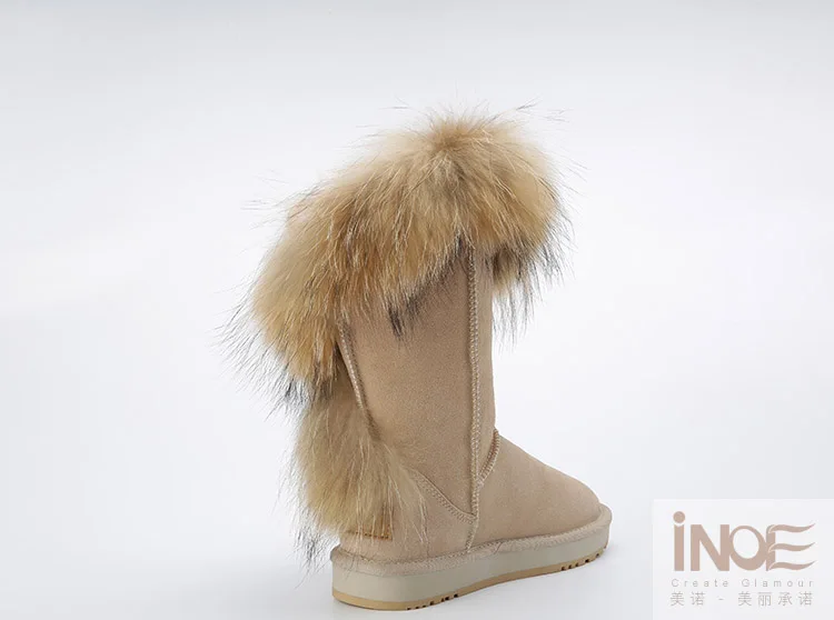 INOE/модные женские зимние сапоги; зимние сапоги из натуральной коровьей замши с лисьим мехом; Цвет черный, коричневый; высокое качество; нескользящие