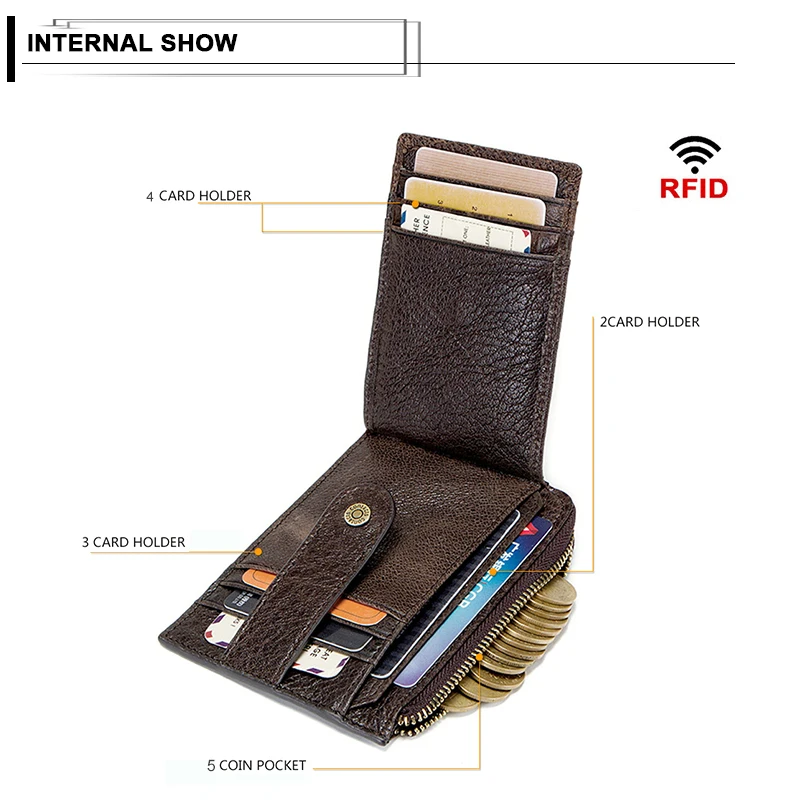 RFID натуральная кожа кредитный держатель для карт кошелек мужской короткий на молнии портмоне короткий клатч кошельки Мужской
