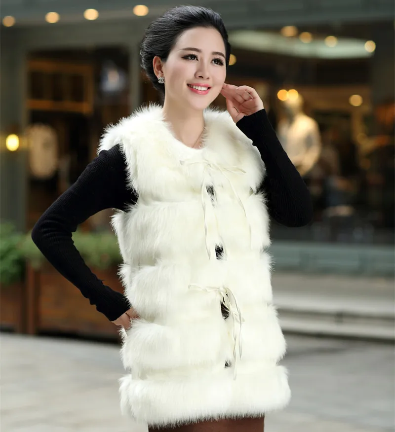 Новинка женская одежда длинное пальто из искусственного меха лисы жилет