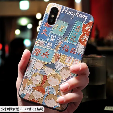 Чехол для Xiaomi mi 8 mi8 se PRO в гонконгском ретро стиле с рельефным рисунком маленьких
