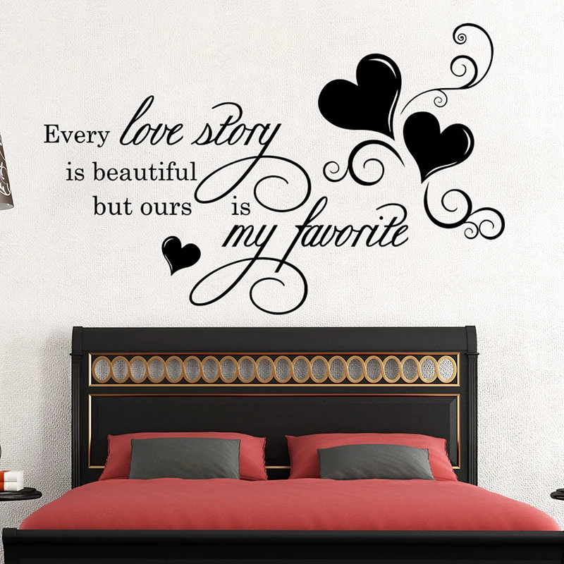 

Love Quote Wall Decal Every Love Story Is Beautiful Sticker Bedroom Decor DIY Vinyl Removable Text Wall Sticker Mural L627