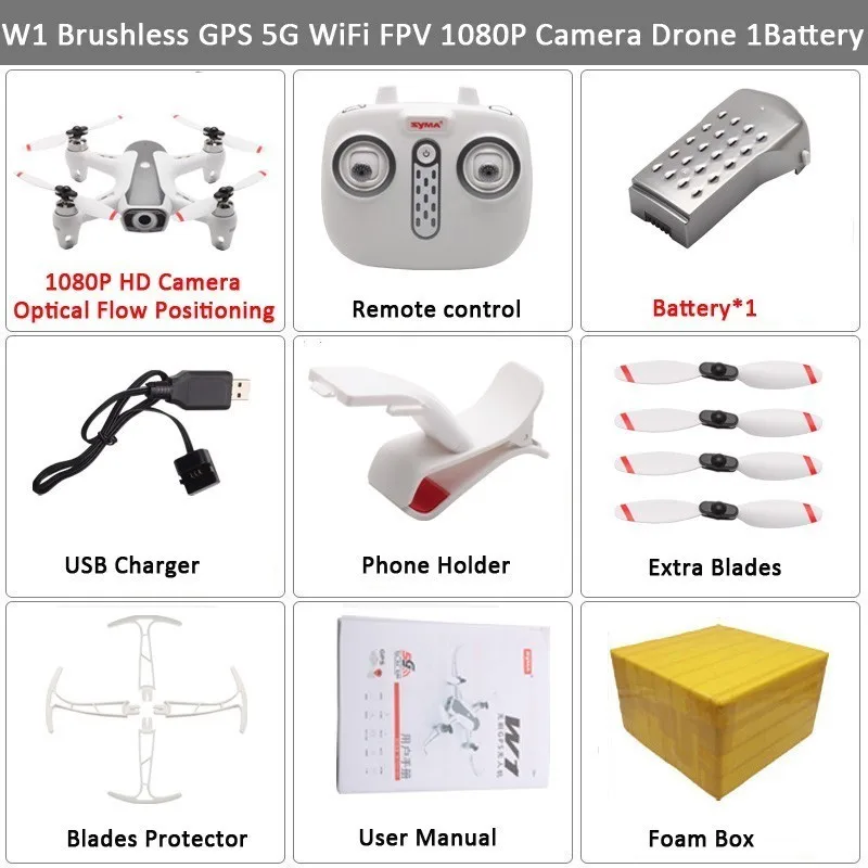 1080P 1BAT FB Новейший Дрон Syma W1, Gps, 5g, Wi-Fi, Fpv с регулируемой камерой 1080p Hd, режим следования за мной, жесты, Радиоуправляемый квадрокоптер Vs F11, Sg906, Дрон - Цвет: 1080P 1BAT FB