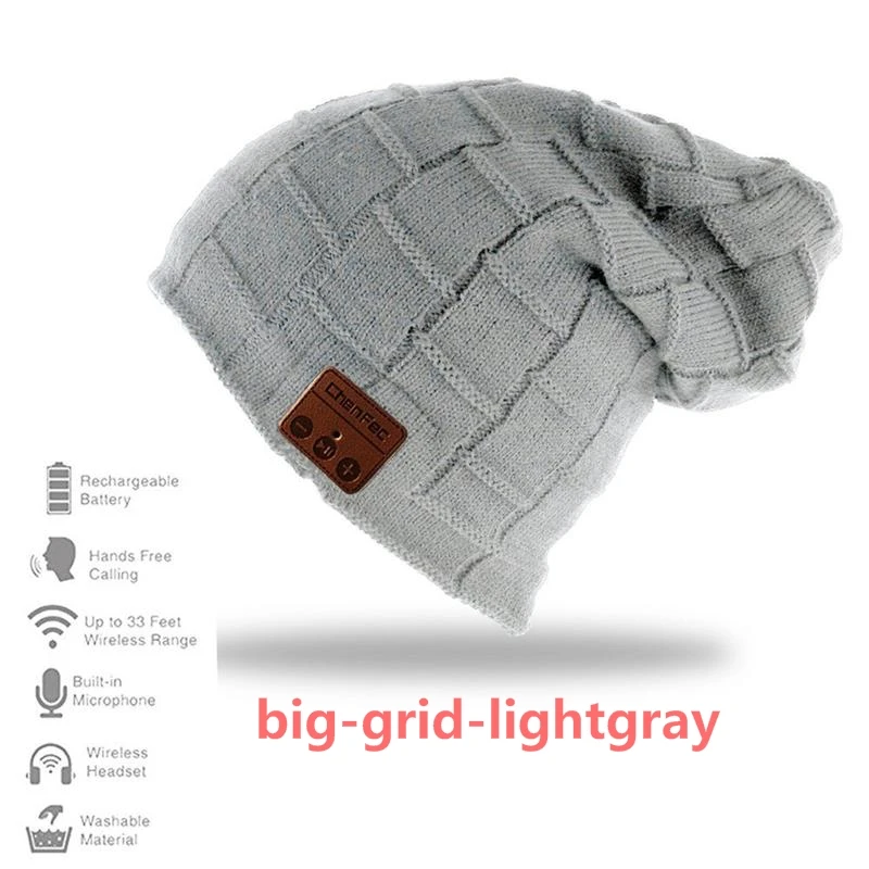 big-grid-lightgray Bluetooth шляпа мода беспроводной Bluetooth CHENFEC шапка с стереонаушники гарнитуры наушники Колонки микрофон лучшие подарки - Цвет: big-grid-lightgray