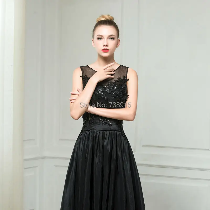 ZZ ЛЮКС Тафта Рукавов О Образным Вырезом Блестками A Line Длинное Вечернее Платье