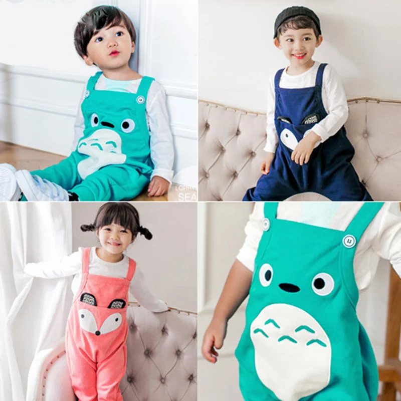 

lovely children pants baby girls boys cute cartoon suspender pants kids clothing Spring autumn candy colors toddler trousers