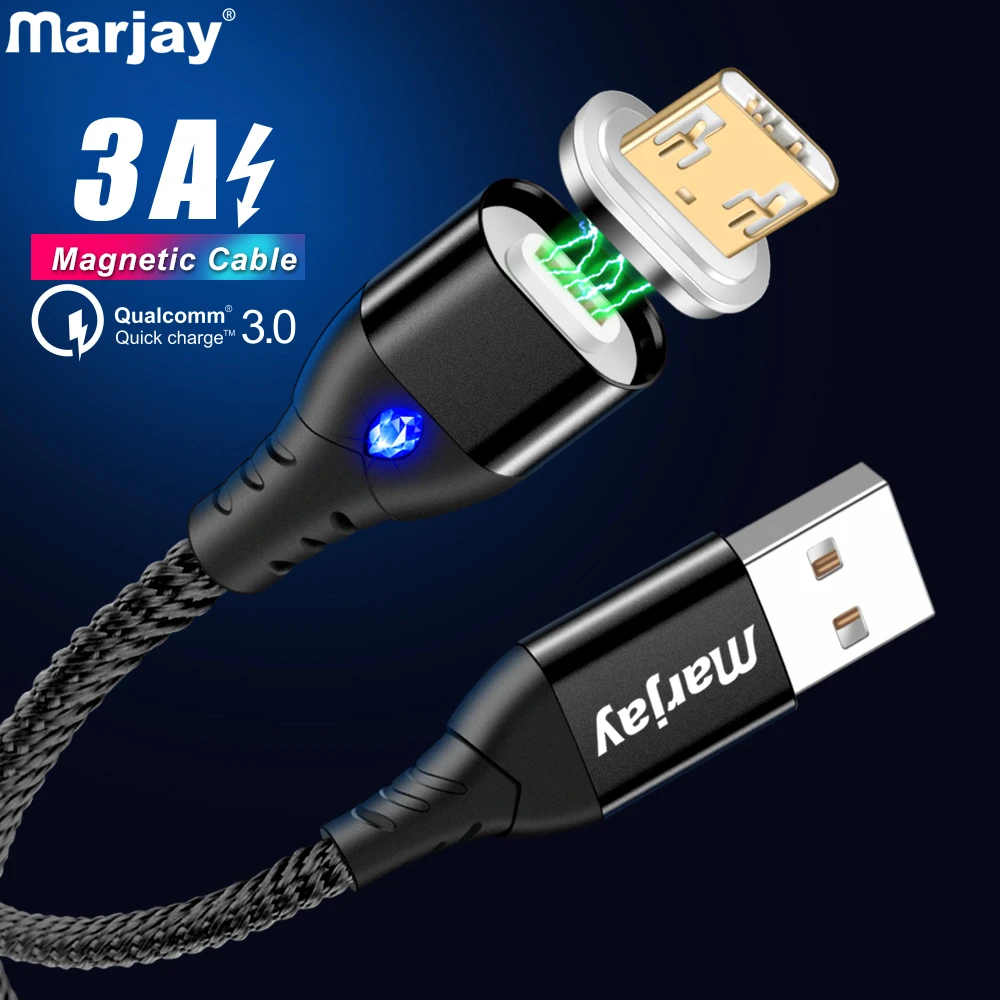 Магнитный USB кабель Marjay 3A для быстрой зарядки Micro Samsung S7 Xiaomi Redmi Note 5 Huawei HTC Шнур
