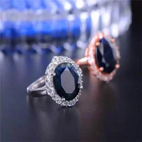 luxury ring fine jewelry dark blue sapphire rings 1012mm for women 925 sterling silver anniversary gift wedding