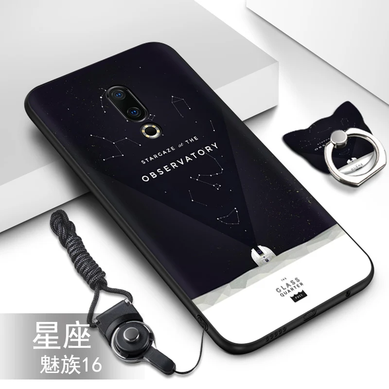 Meizu 16th plus case silicone luxury cute soft TPU cover+Lanyard with pattern Ring back cover for 16 16x |