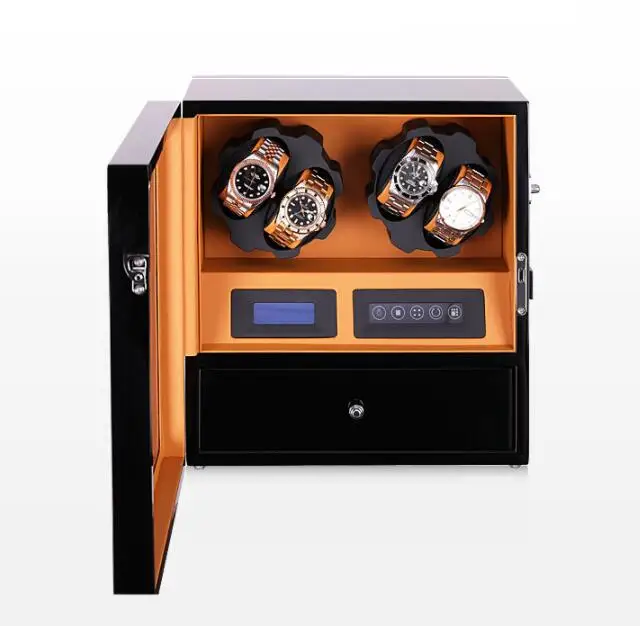 Супер Люкс 4+ 5 часы winder box Дисплей Шкаф для хранения светодиодный алюминиевый мотор авто Электрический вращающийся чехол