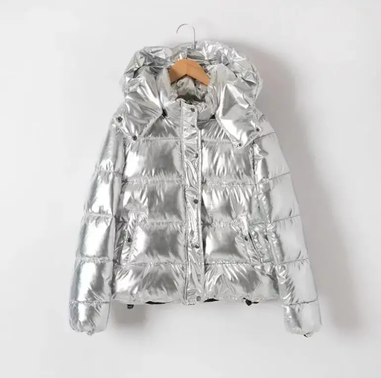 

Women winter jackets Short warm coat Silver metal color bread style ladies parka winterjas dames abrigos mujer invierno