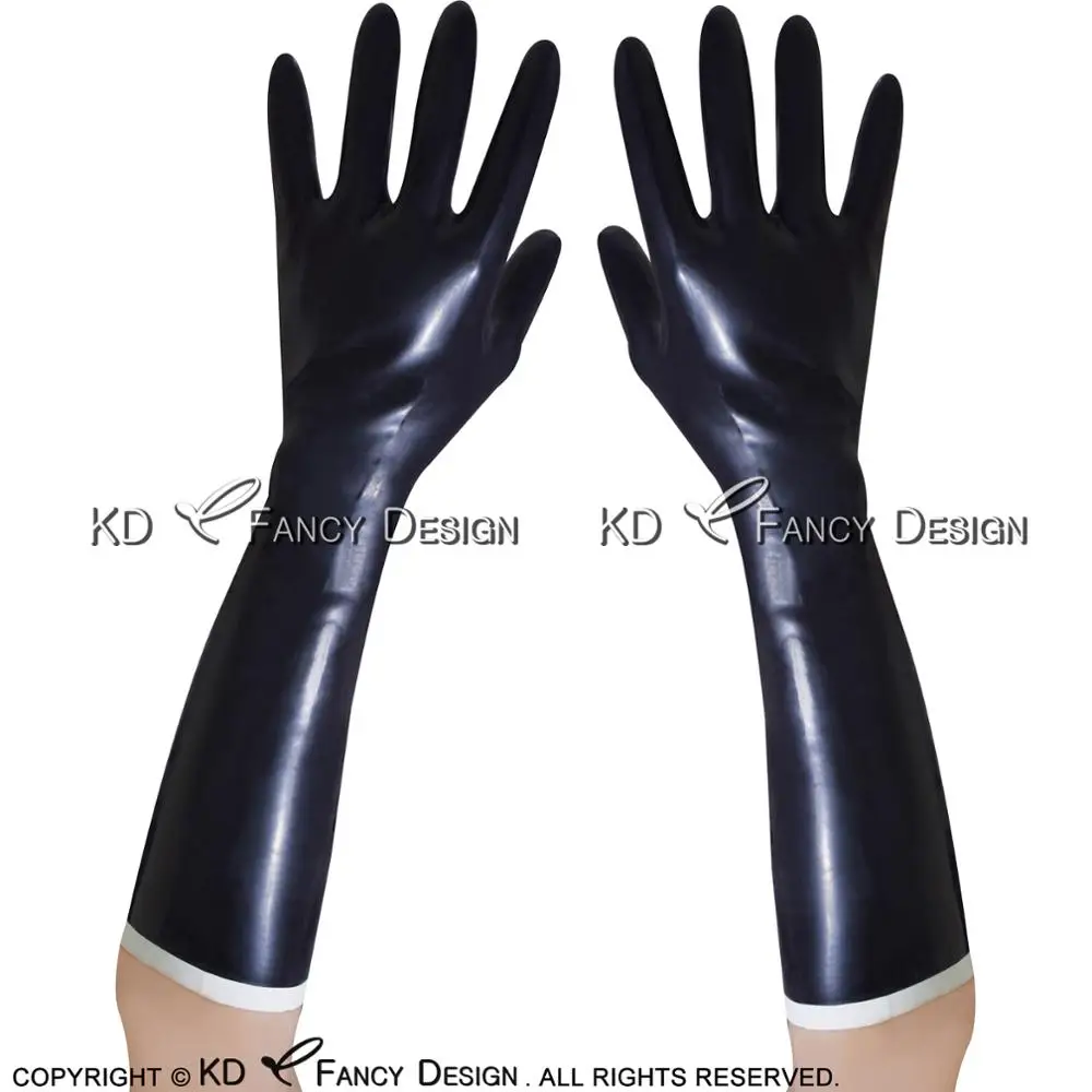 

Black And White Trims On Top Sexy Short Latex Gloves Rubber Mittens ST-0033