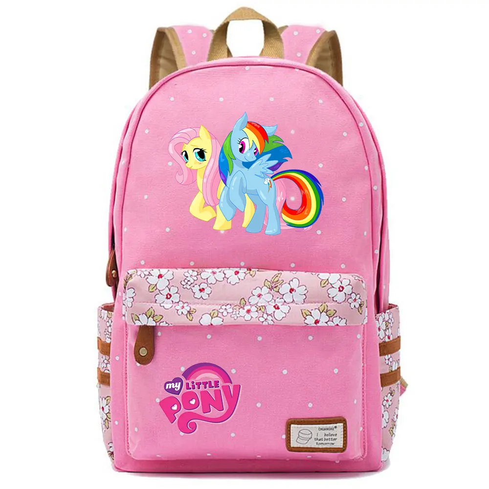 703CHK-28 Kawaii My Little Pony Rainbow Dash Pinkie Pie с цветами в горошек, школьная сумка для мальчиков и девочек, женский рюкзак, Подростковый холщовый женский рюкзак - Цвет: 703CHK-28