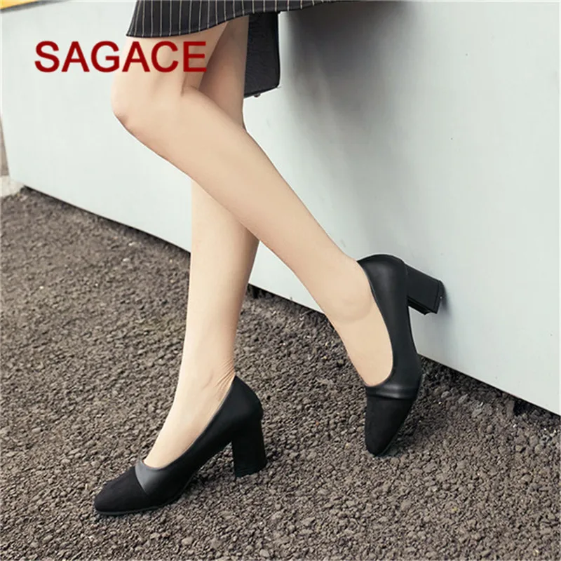 SAGACE/женские классические туфли лодочки с закрытым квадратным каблуком