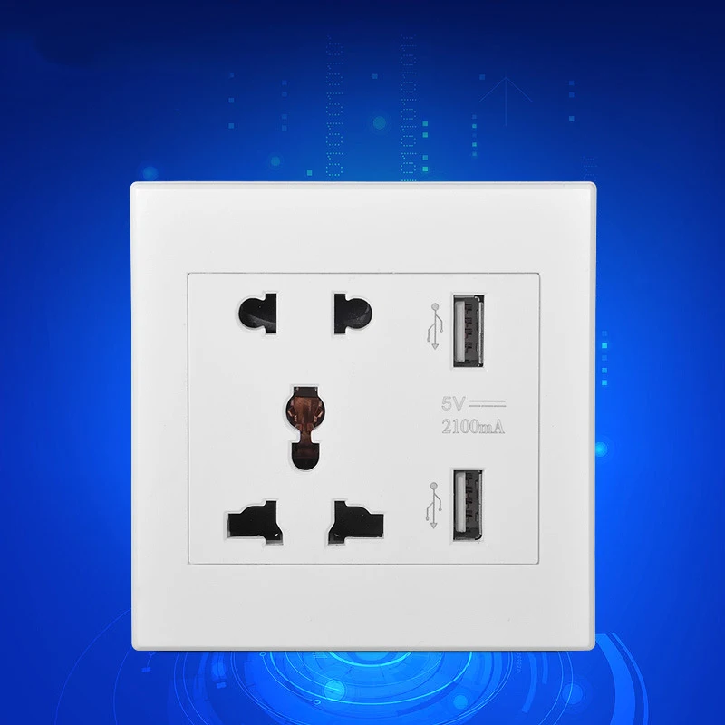 Бесплатная доставка универсальная Белая настенная розетка с 2 USB портами