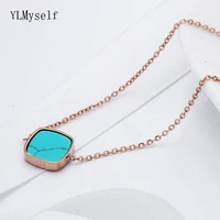 new chain charms bracelet rose gold color square black and blue turquoises stones stainless steel 316 bracelet for women