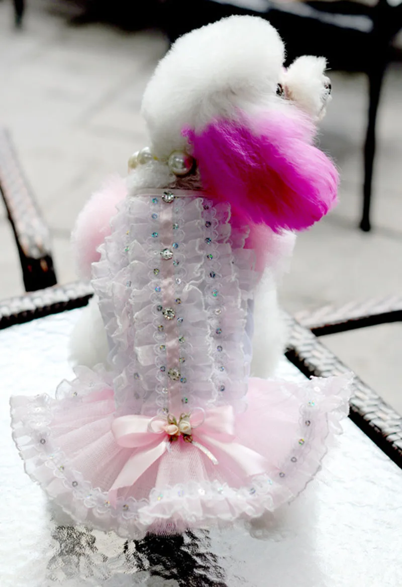 Fashion Sweet Puppy Dog Bling Printed Princess Skirt Pet Lace Cake Camisole Tutu Dress Wedding Summer Clothes |