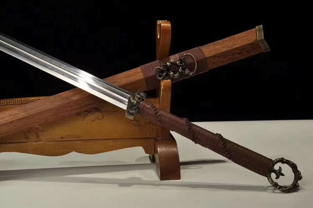 Китайский Меч кунг-фу складной стальной двойной паз Han Jian Full Tang Huan Shou боевой нож |