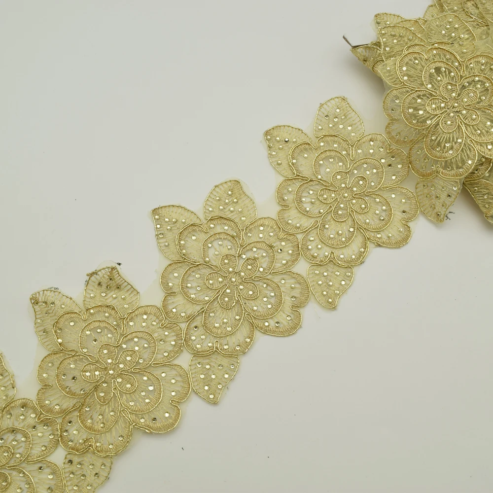 10 ярдов Золотая кружевная отделка стразы с вышивкой свадебная фата для невесты