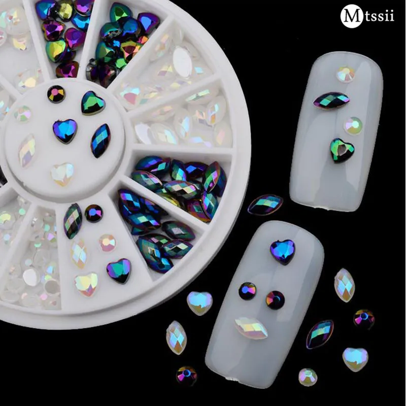 1 коробка разноцветные Стразы для ногтей дизайн в форме сердца 3D украшения