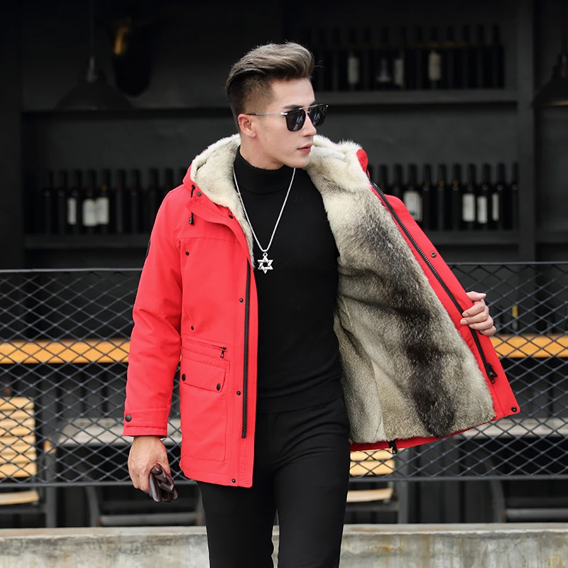 2019 Роскошная зимняя меховая парка мужской Тренч длинное пальто для снежной