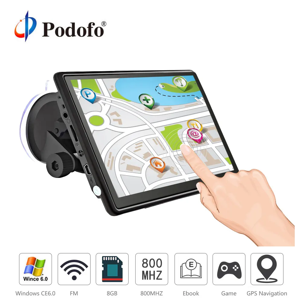 Podofo 7 дюймов gps навигатор для машины навигация FM Win CE емкостный экран 8 Гб