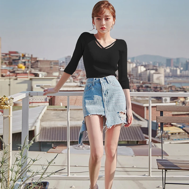 2018 новый вязаный пуловер 1/2 рукав эластичный женский свитер Blusas плотный с