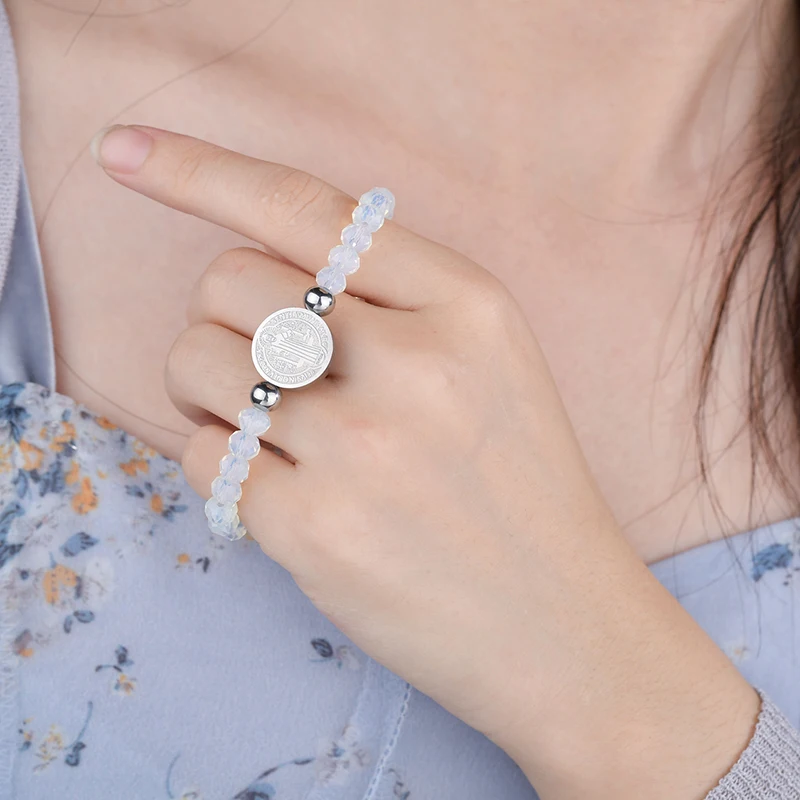 Браслеты женские из нержавеющей стали с белыми бусинами и прозрачными