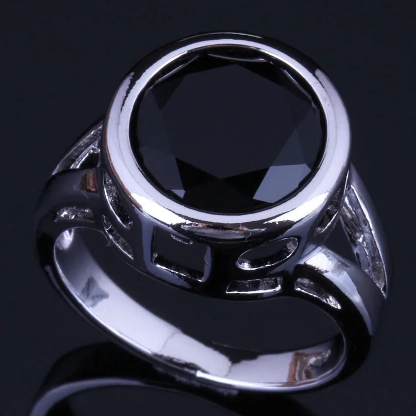 

Sublime Round Black Cubic Zirconia Silver Plated Ring V0449