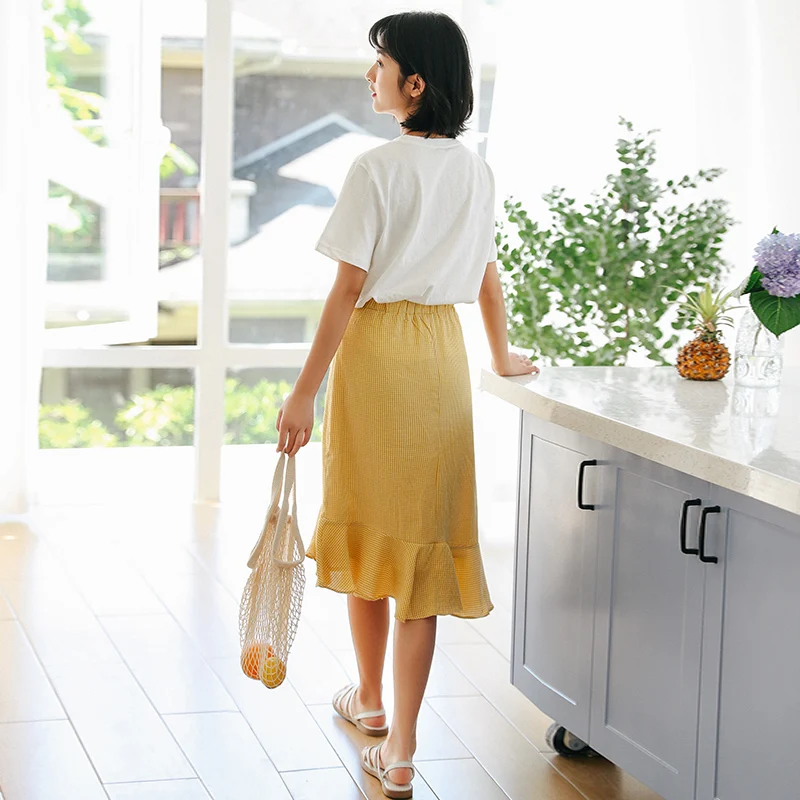 2020 Summer Female Students Clothes Set Letters Embroidered Cotton T-shirts+Irregular Ruffles Skirts Twinset Women Suits |