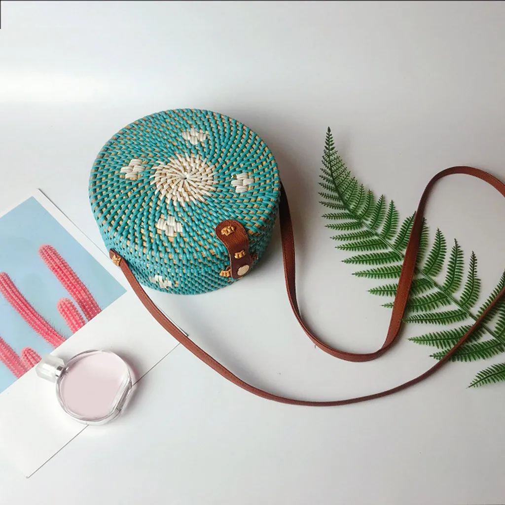Женская круглая соломенная сумка летняя плетеная Сумка из ротанга Пляжная