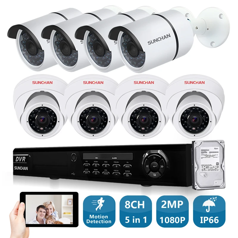 SUNCHAN HD AHD H 8CH 1080P DVR комплект 2.0MP SONY камеры безопасности Система 8*1080P дневное ночное