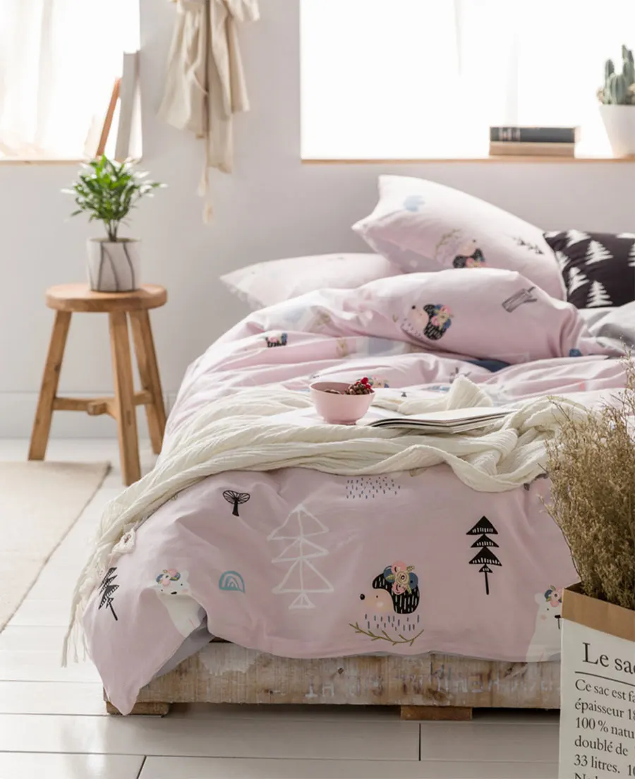 

Комплект постельного белья с милыми животными из мультфильмов, двойная односпальная кровать, домашний текстиль, простыня, подушка, чехол, п...