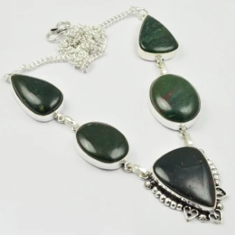 

Blood Stone Necklace Silver Overlay over Copper , 53.5 cm, N2246